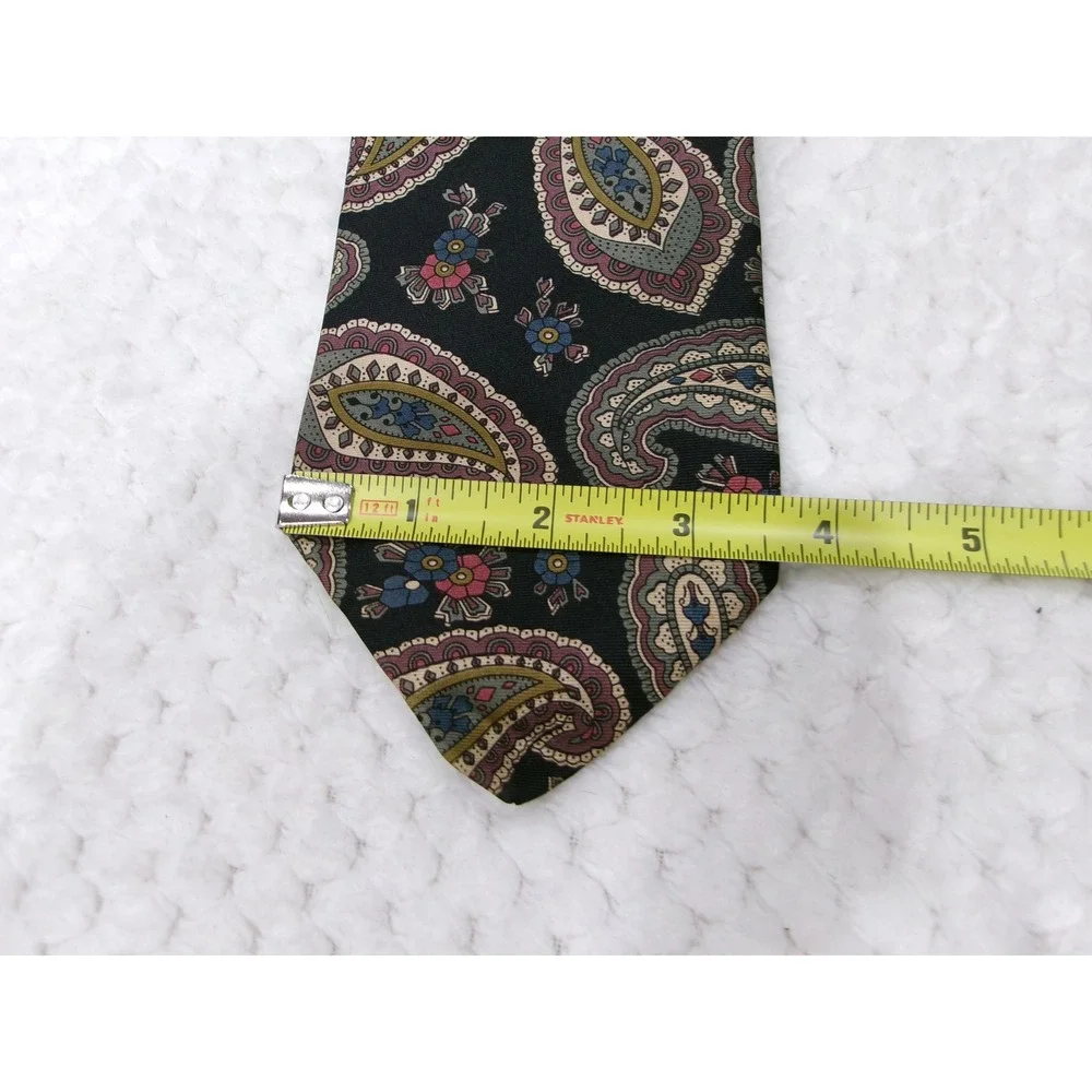 Haggar Mens‎ OS Necktie Black Multi Paisley Silk Imperial Made in USA